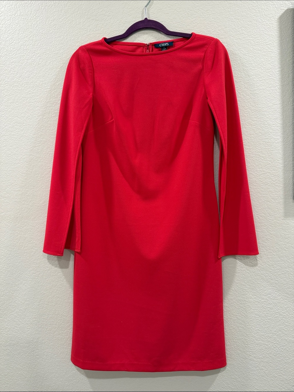 NEW Chaps Vibrant Red Long Sleeve Sheath Dress